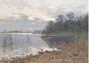 Charlotte Wahlstrom Lake landscape at dusk France oil painting artist